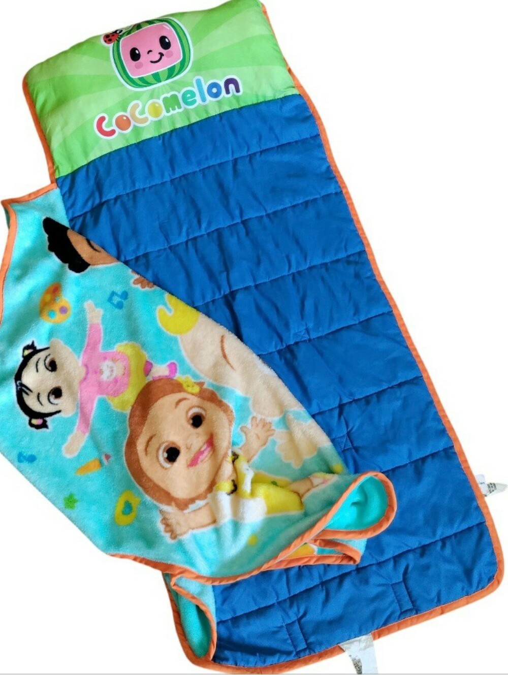 CoComelon Toddler Nap Mat With Attached Blanket Rollaway Quilted Colorful